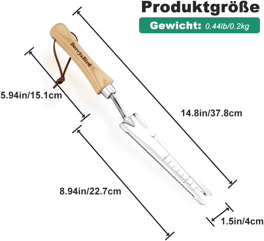 Berry&Bird Multifunctional Weeder 37.8 Cm, Weeder with Ash Handle, Stainless Steel Head with Measure, Hand Weeder for Garden, Grass and Soil, for Digging, Weeding, Loosening image number 2