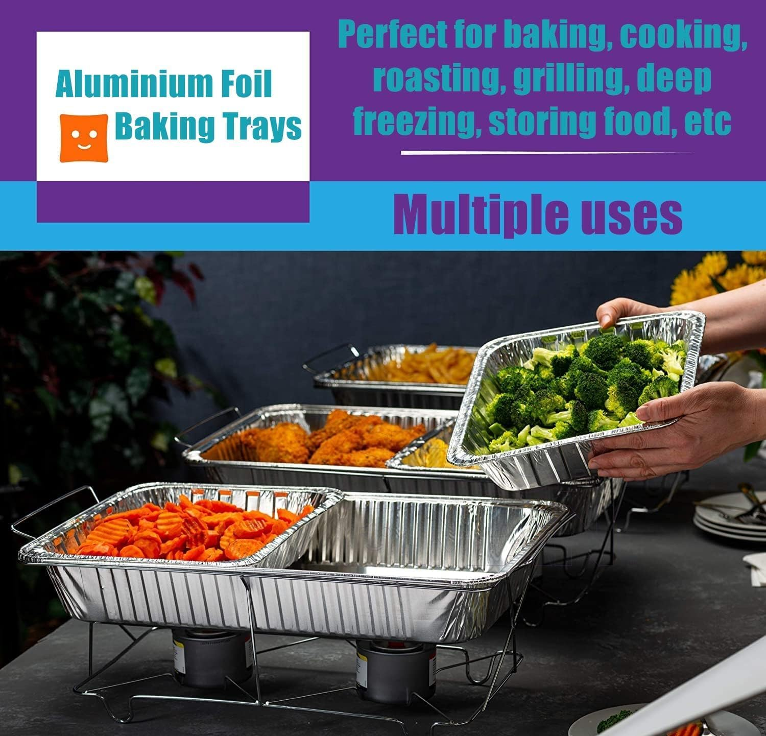 HUIRUMM 30Pcs Aluminium Foil Baking Trays,31X21X5Cm Catering Supplies,Disposable Aluminium Foil Baking Trays, Mini Tray Bakes,Small Containers for Baking, Roasting,Freezing,Storage,Cooking,Brownies image number 3