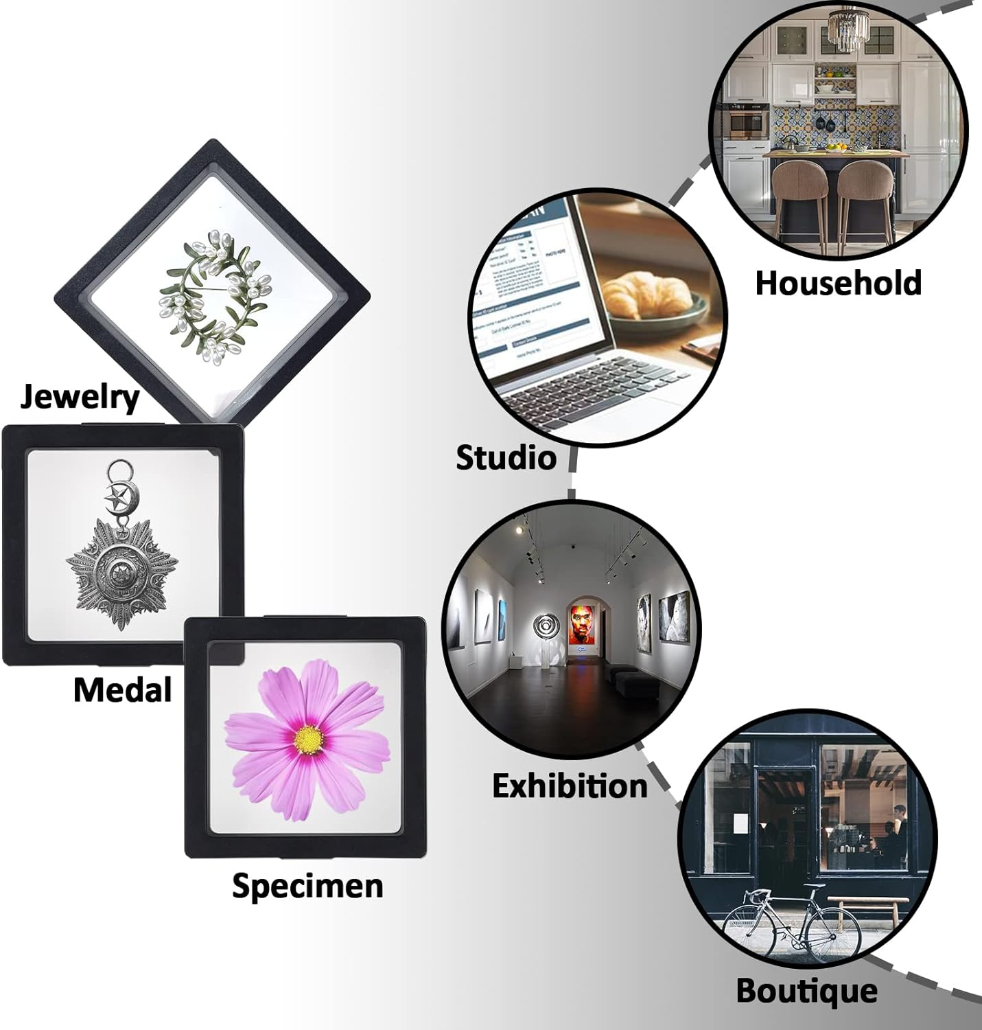 10PCS 3D Floating Frame Display Stand, Transparent Display Frame, Challenge Coin Holder for Jewelry Antique Specimens, 2.75X2.75 Inches image number 3