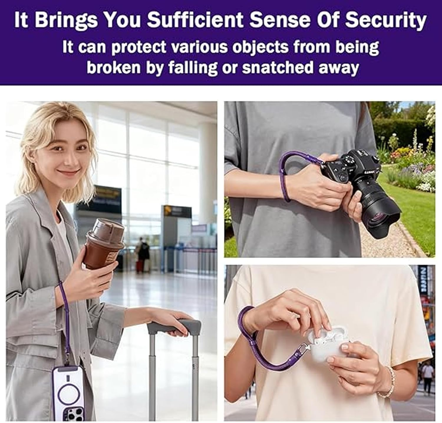 2 PCS Phone Wrist Strap, anti Theft Phone Strap, Mobile Phone Lanyard, 26Cm Wrist Strap Phone, (Purple + Camel) image number 3