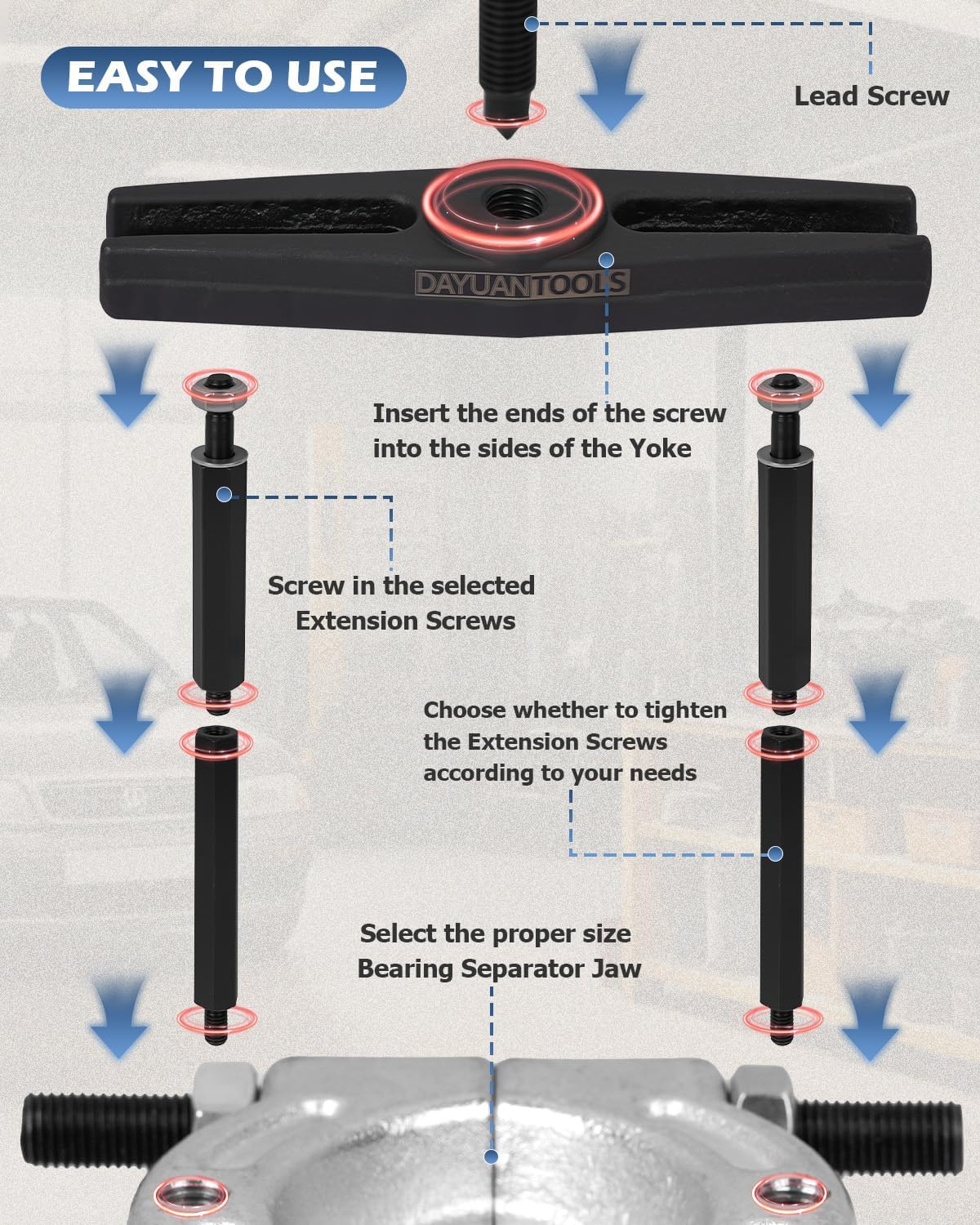 12Pcs 5 Ton Capacity Bearing Separator Puller Set 2" and 3" Splitters Remove Bearings Kit image number 1