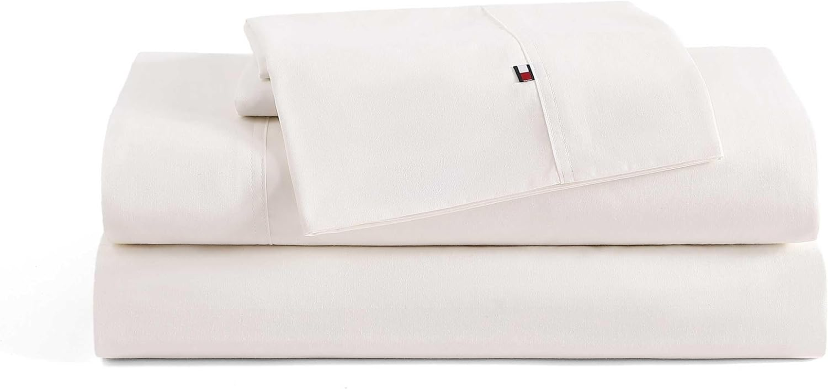Tommy Hilfiger - Sheet Set, Cotton Washed Percale Bedding with Matching Pillowcases, Crisp & Cool, Solid Home Essentials (Ivory, King) image number 3