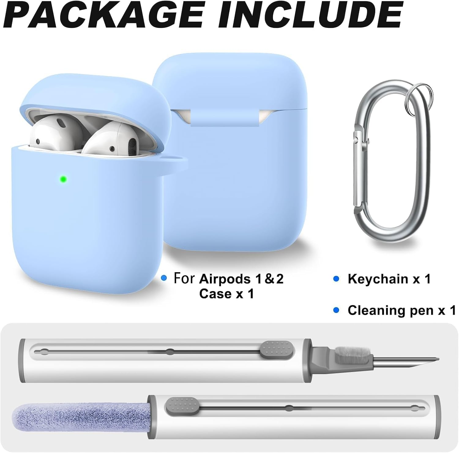 For Airpods Case Cover, Come with Cleaner Kit, Soft Silicone Protective Cover with Buckle, Compatible with Apple Airpods 2Nd 1St Generation Charging Case, Front LED Visible, Sky Blue - A2-Sky Blue image number 4