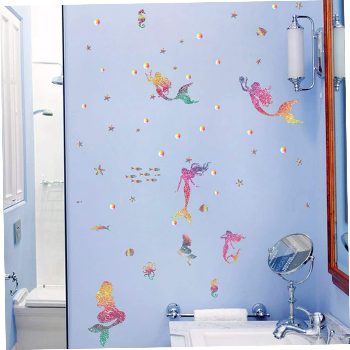 Mermaid Wall Decorations Kids Wall Decals Wall Stickers for Kids Glitter Stickers Mermaid Wall Decorations Sparkle Sticker Pattern Wall Stickers image number 4