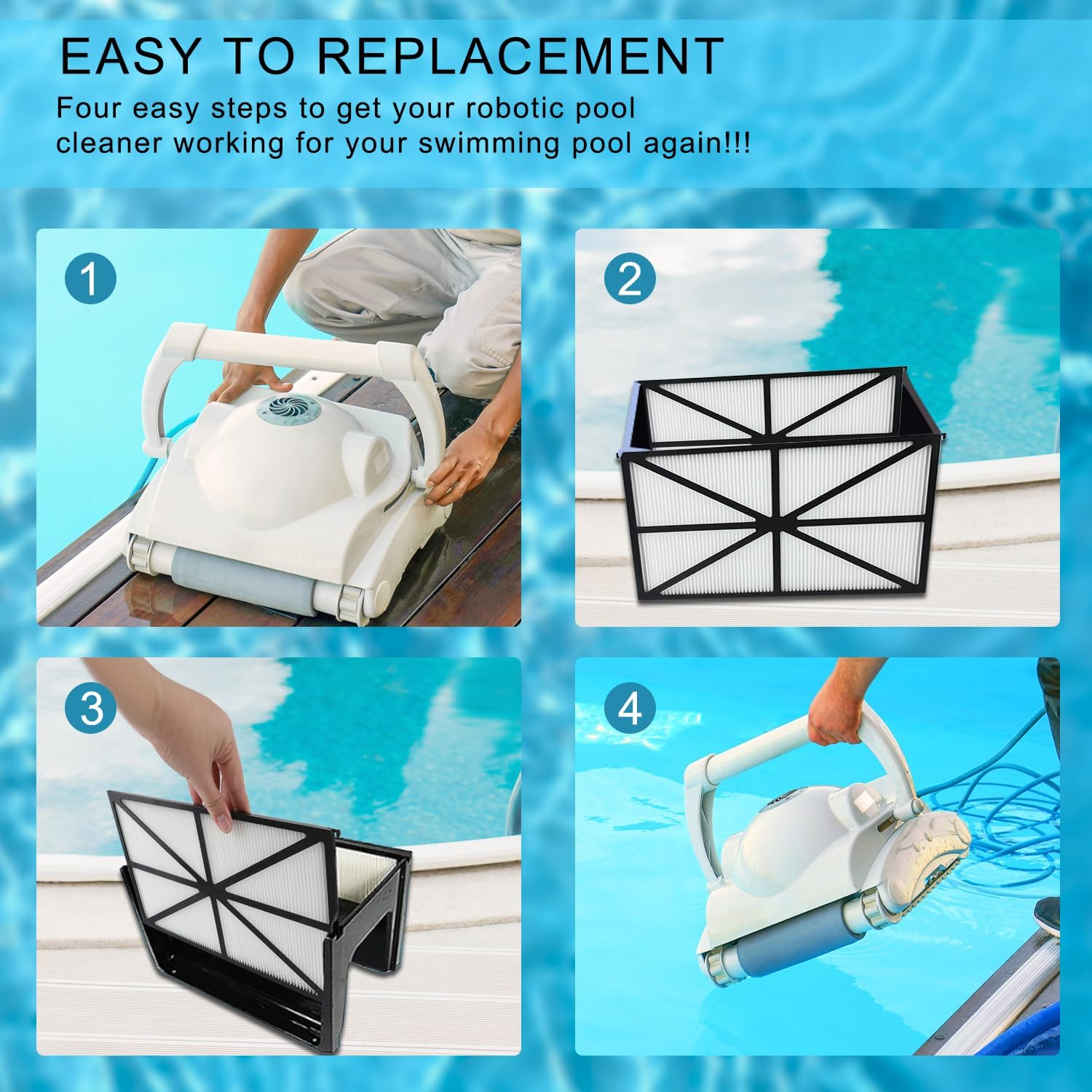 NQEUEPN 4Pcs Robotic Pool Cleaner Filter Cartridges, Cartridge Filter Panels Compatible with Hayward/Tiger Shark/Aqua Vac/Shark Vac Pool Cleaner Robot Replacement Part Number RCX70101PAK2 image number 1