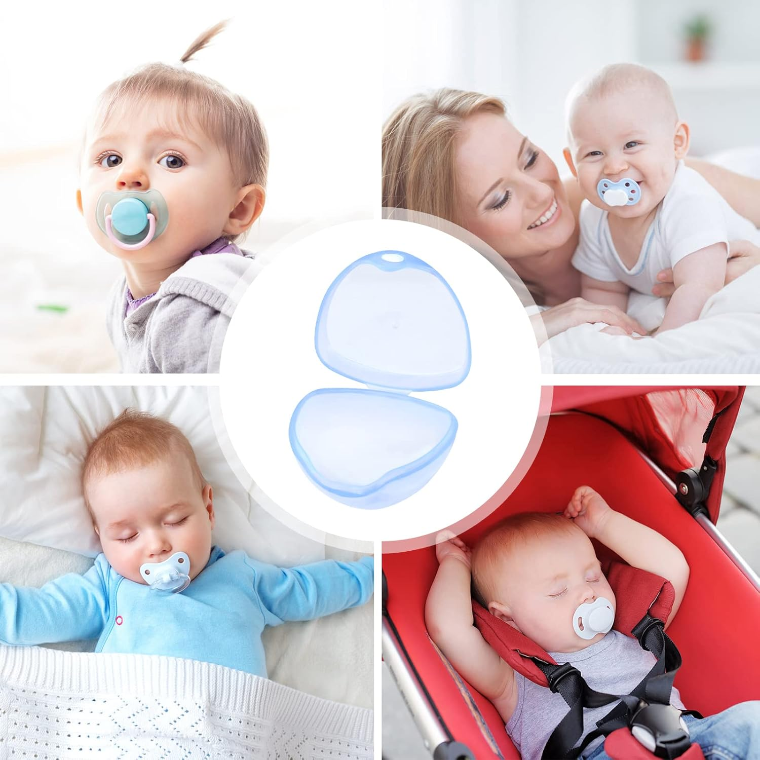 Homiliky Dummy Case,6Pcs Transparent Pacifier Case with String,3 Colors Dummy Holder Case Soother Pod Storage Box Bpa-Free Nipple Shield Case for Infant, Baby, Travel, Home