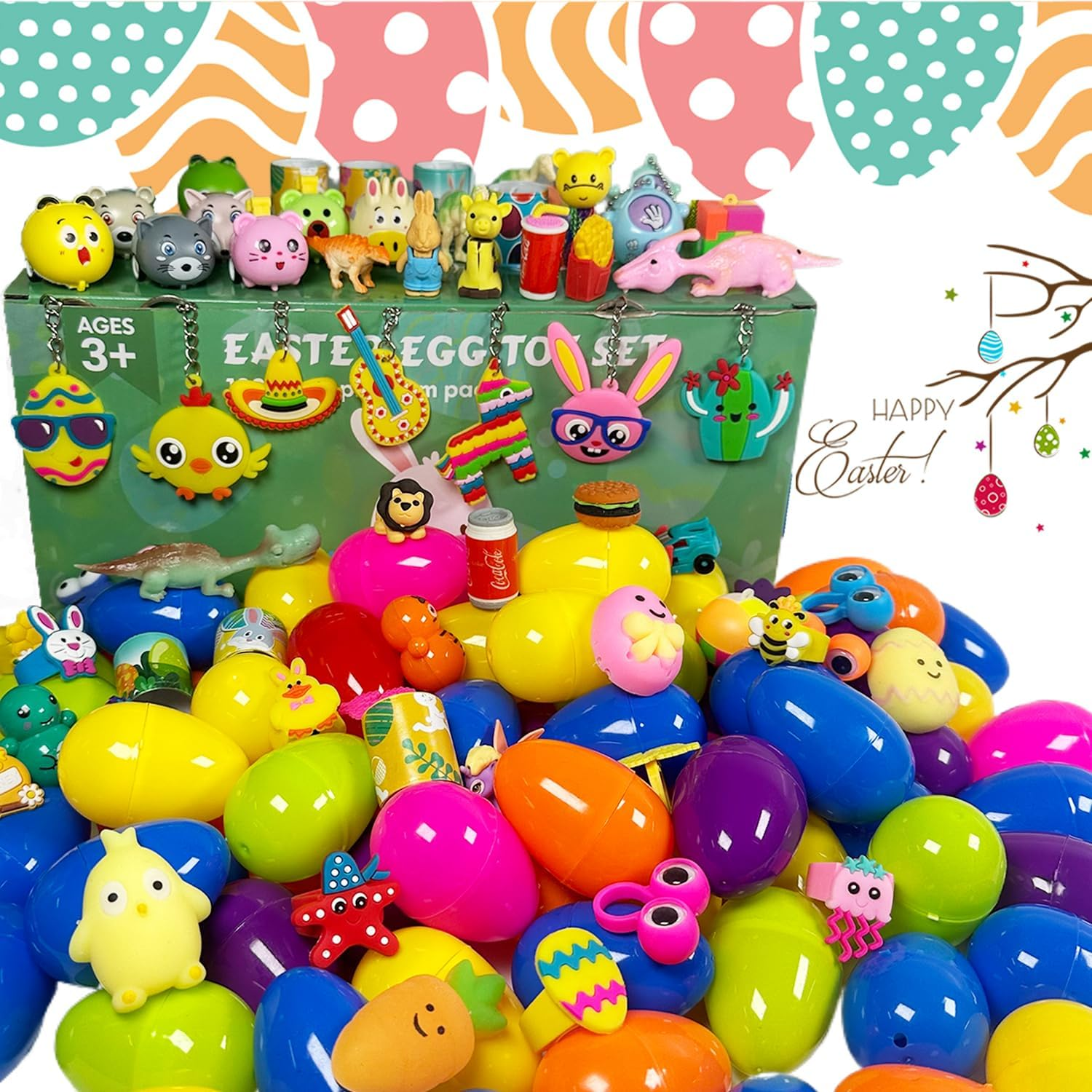 SQZUWIT 100PCS Prefilled Easter Eggs Filled with Toys plus Sticker inside for Kids Boys Girls Easter Hunt Basket Stuffers Fillers Party Favors Classroom Prize Supplies image number 1