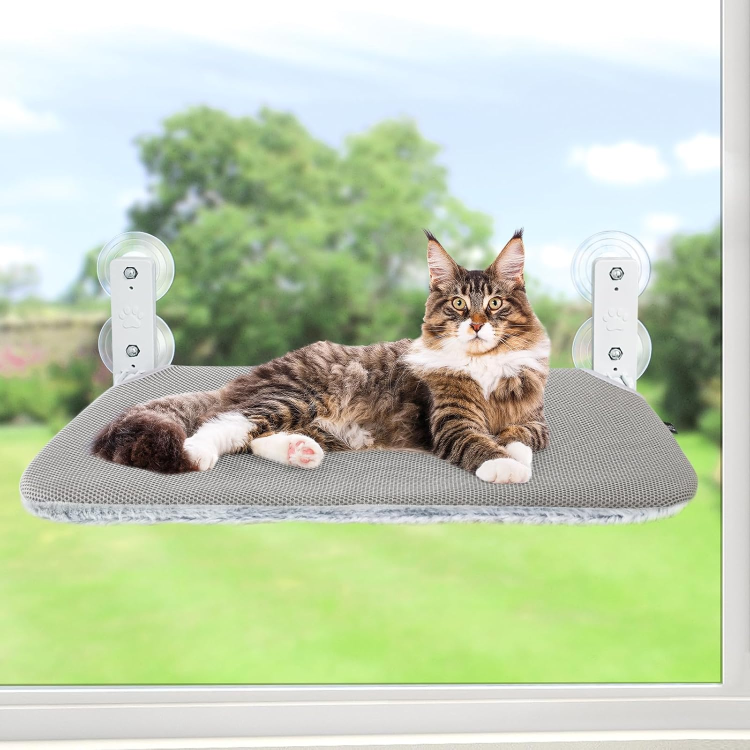 Cordless Cat Window Perch - Cat Hammock for Wall with 4 Suction Cups - 2 - Way Installation (Anchor & Screw) - Solid Metal Frame, Reversible Cover, Foldable for Indoor Cats image number 3