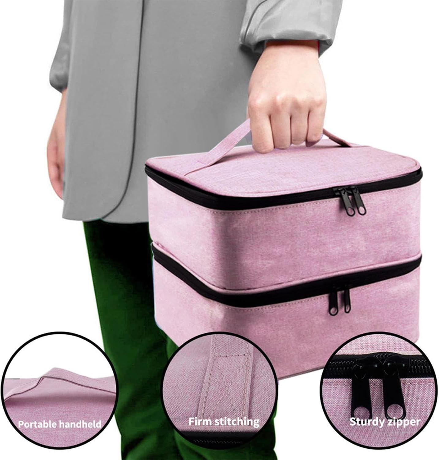 Double Layer Nail Polish Storage Bag Nail Polish Case Organiser Large Zipped Storage Case for Nail Polish 25 X 20 X 19 Cm, Pink, Se R&eacute;f&eacute;rer Au Descriptif, Refer to Description - Black image number 5