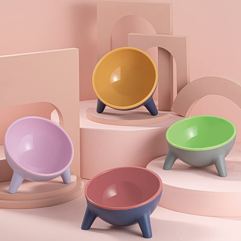 Cat Bowl Non-Slip Pet Food Bowls Tilted Tripod Support Pet Food Feeder Bowl Stress Free Backflow Prevention Pet Supplies Puppies Water Bowls Slanted Cat Dish Protect Pet'S Spine (Pink) image number 3