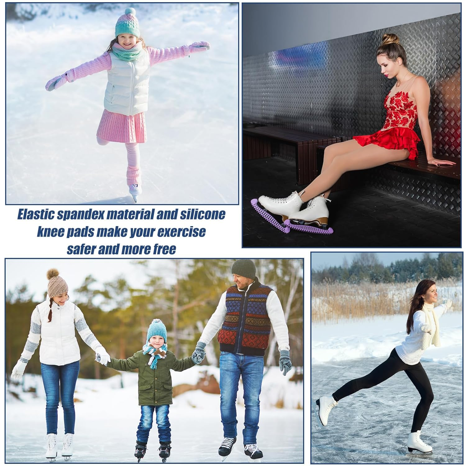 Shappy 2 Pair Figure Ice Skating Knee Pads Gel Dance Knee Pads Cushion and Support Breathable Material for Dancing Skating Women Girl Men(Large,Beige and Black) image number 2