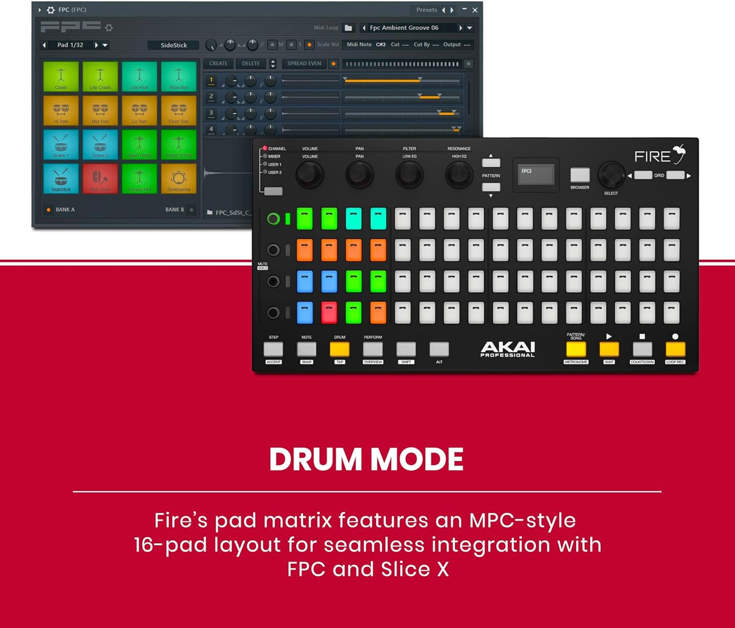 AKAI Professional Fire (Controller Only) &ndash; USB MIDI Controller for FL Studio with 64 Pad RGB Clip, Drum Pad Matrix image number 2
