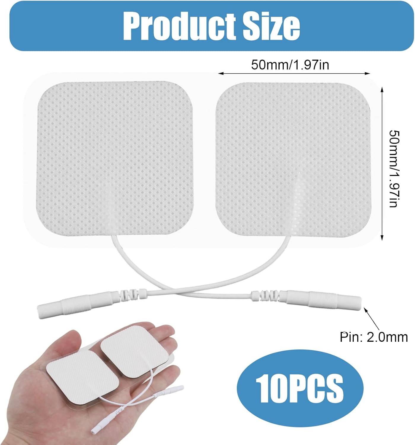 10 Pcs TENS Unit Replacement Pads, Reusable Self-Adhesive Electrode Gel Pads for TENS Machine, Muscle Stimulator & Nerve Massage Therapy, 5X5 Cm with 2Mm Pin, White (Non-Woven Fabric, White) image number 5
