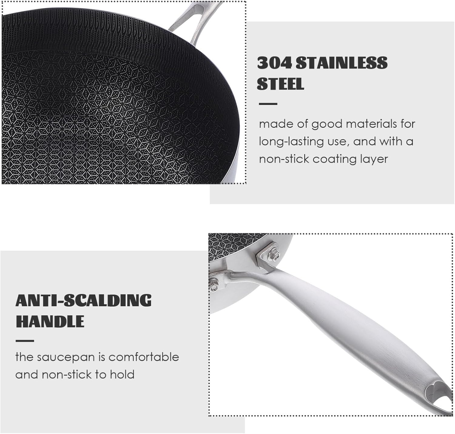 Kichvoe Wok Pan Stainless Steel Wok 18CM Honeycomb Skillet Induction Cooking Fry, Stir-Fry Pans Flat Bottom Wok Gas Stove Cooking Pot for Kitchen Restaurant Home image number 5