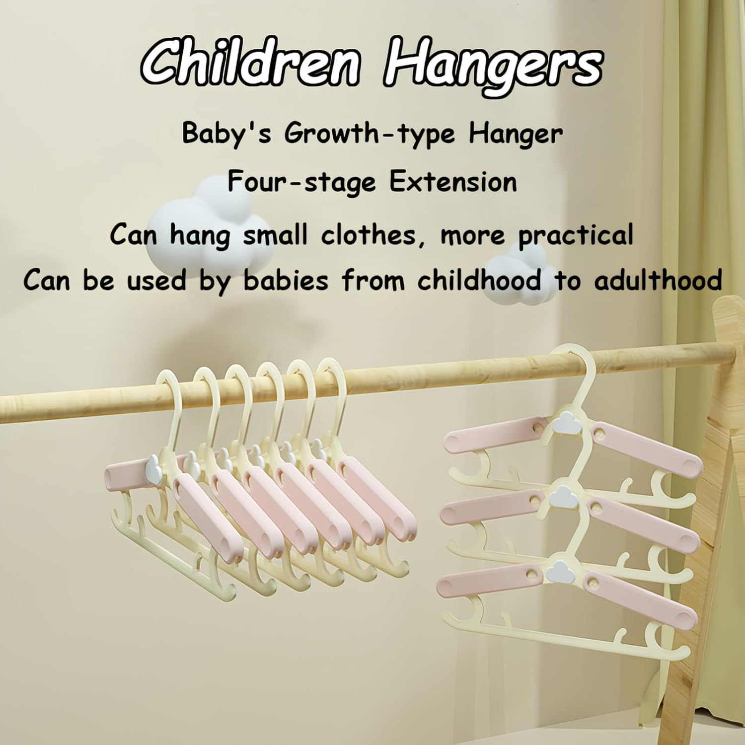 Kids Hangers, 5 Pcs Stackable Baby Hangers with 4 Length Settings, Durable PP Material, Perfect for Toddler & Children&rsquo;S Clothes, Infant Wardrobe Organization (Pink) image number 1