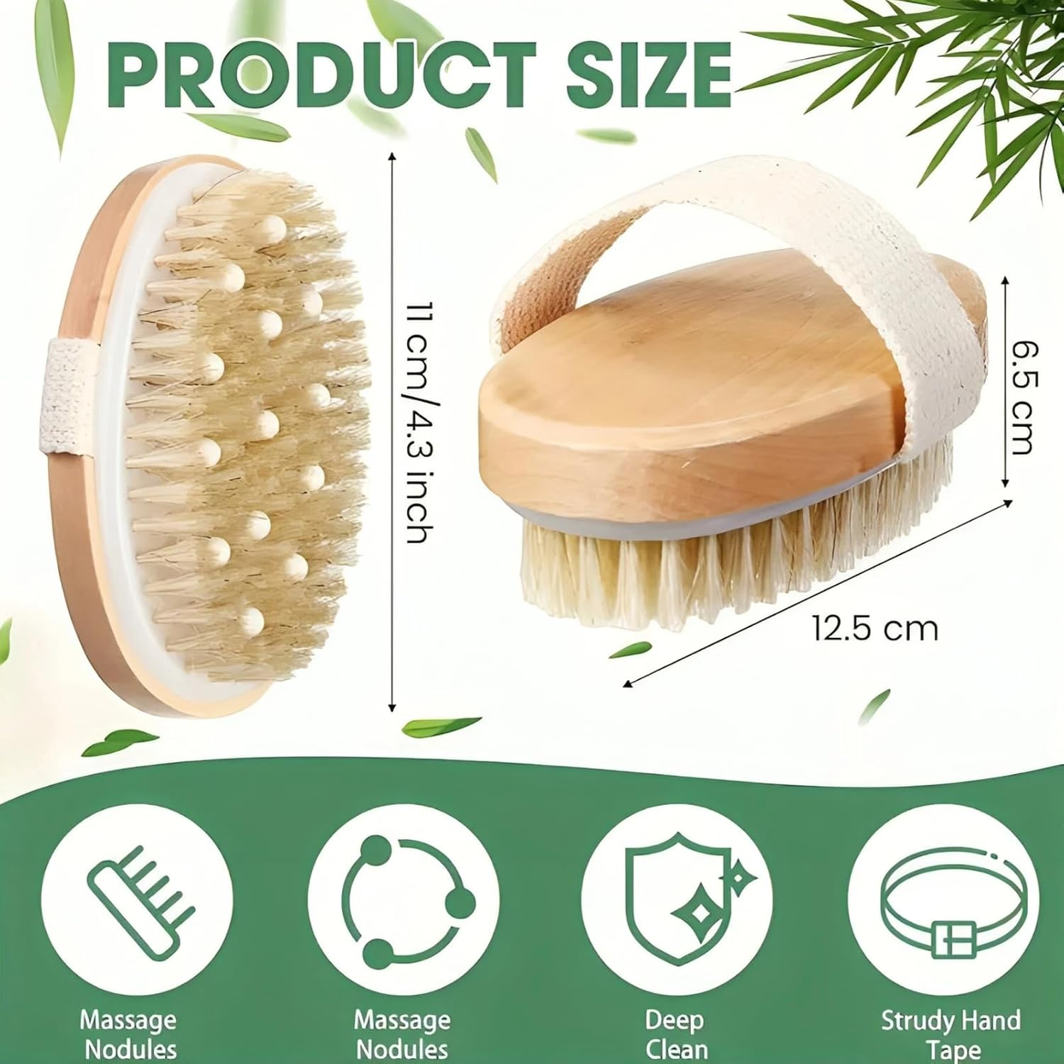 3PK Dry Brushing Body Brush Set,Exfoliating Brushes with Massage Nodules for Back and Body,Boost Circulation,Remove Dead Skin,Improve Skin Texture,Lymphatic Drainage and Cellulite Treatment Body Brush image number 1