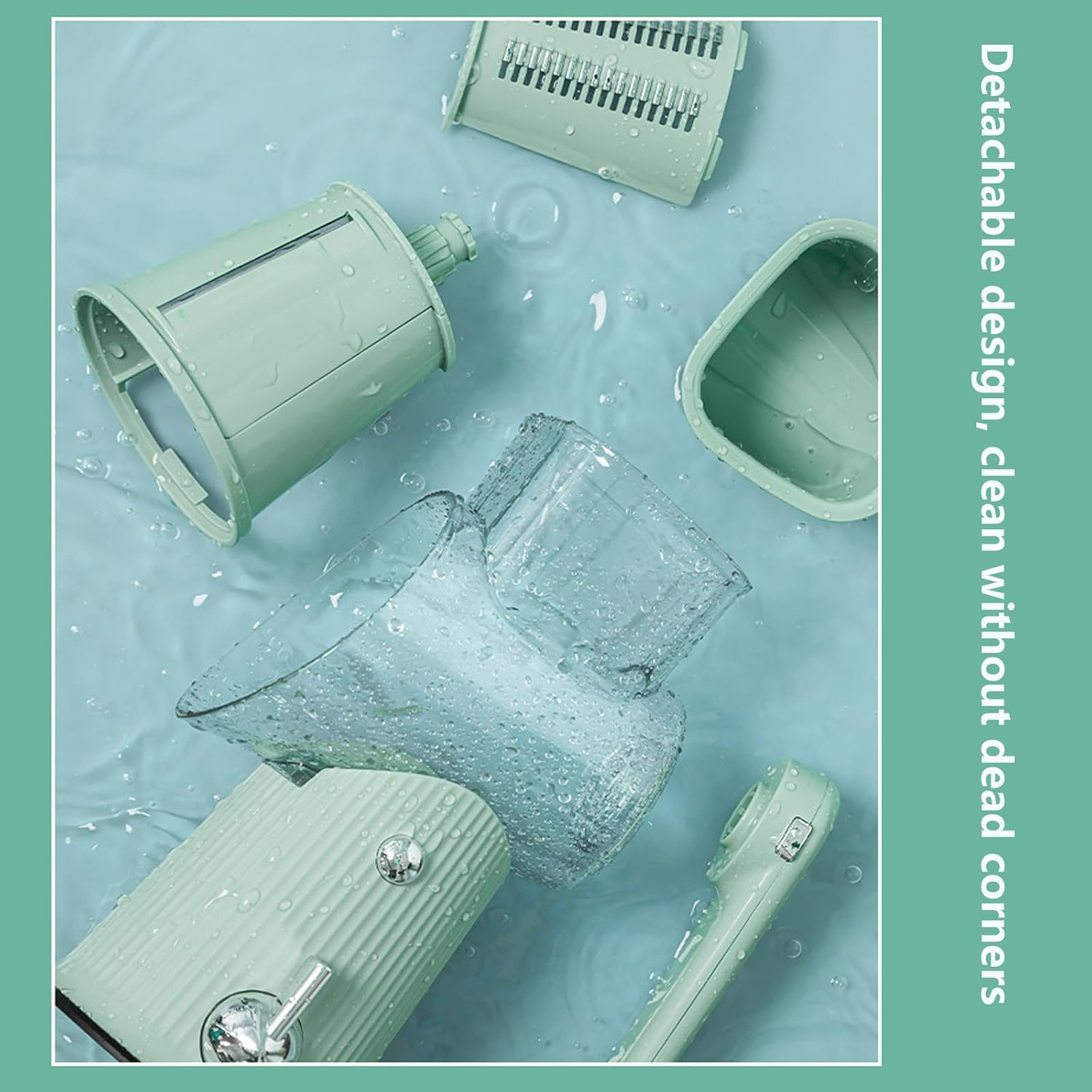 Rotary Cheese Grater with Handle,5 in 1Rrotary Cheese Grater,Vegetable Chopper, Storage Box with Blade,The Suction Base Is Easy to Use（Green） image number 4