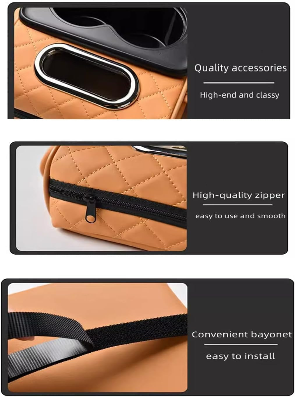 Integrated Pressurized Multifunctional Car Armrest Heightening Pad, Car Armrest Box Storage Bag, with 2 Cup Holder, Phone Slot, Tissue Box, Side Pockets, for All Carmodels (Grey) - Black image number 5