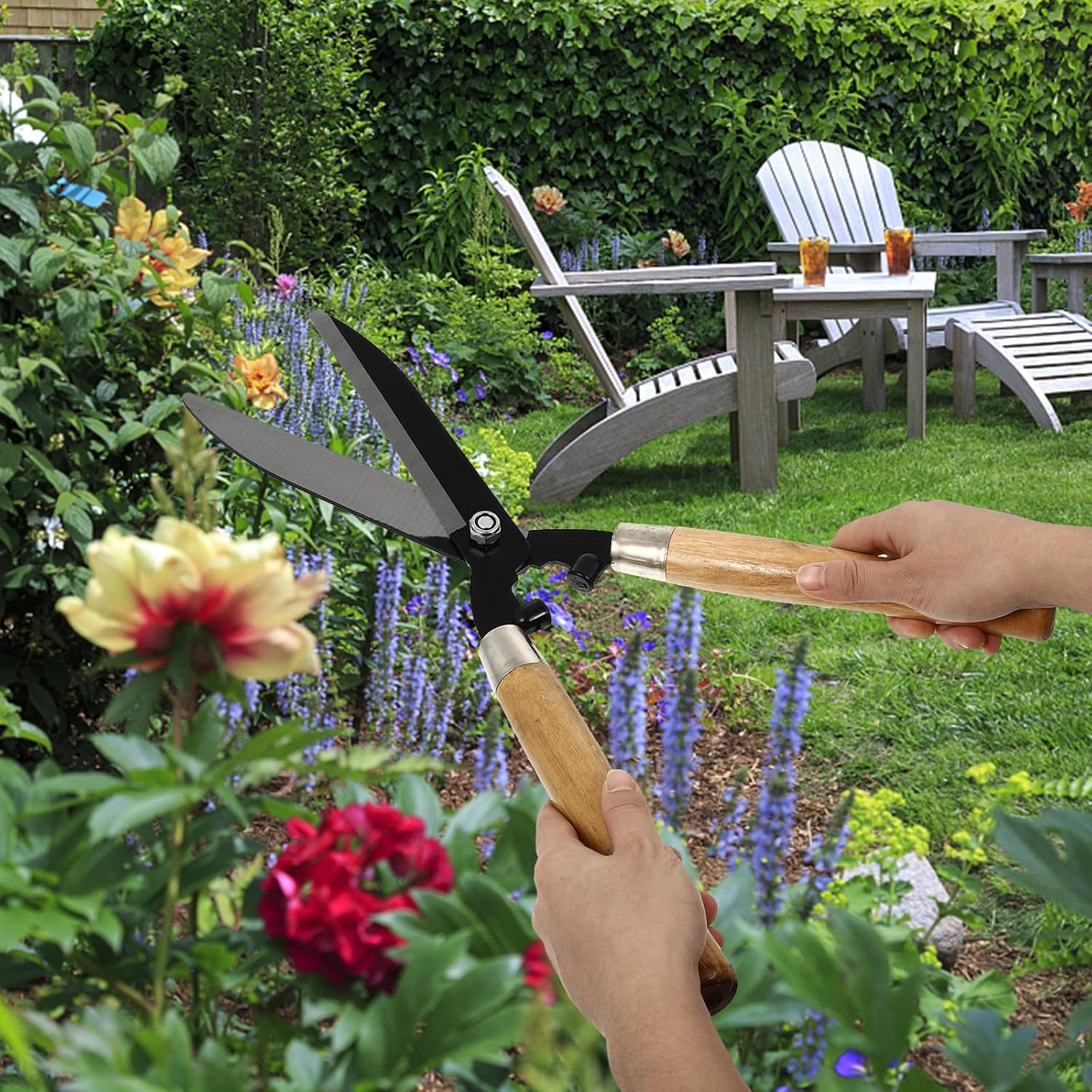 Abaodam High Carbon Steel Hedge Cutter with Wooden Handle, Pruning Shears for Gardening, Lawn and Fruit Tree Branch Scissors, Sturdy Manual Garden Tool for Backyard Hedge Trimming image number 5