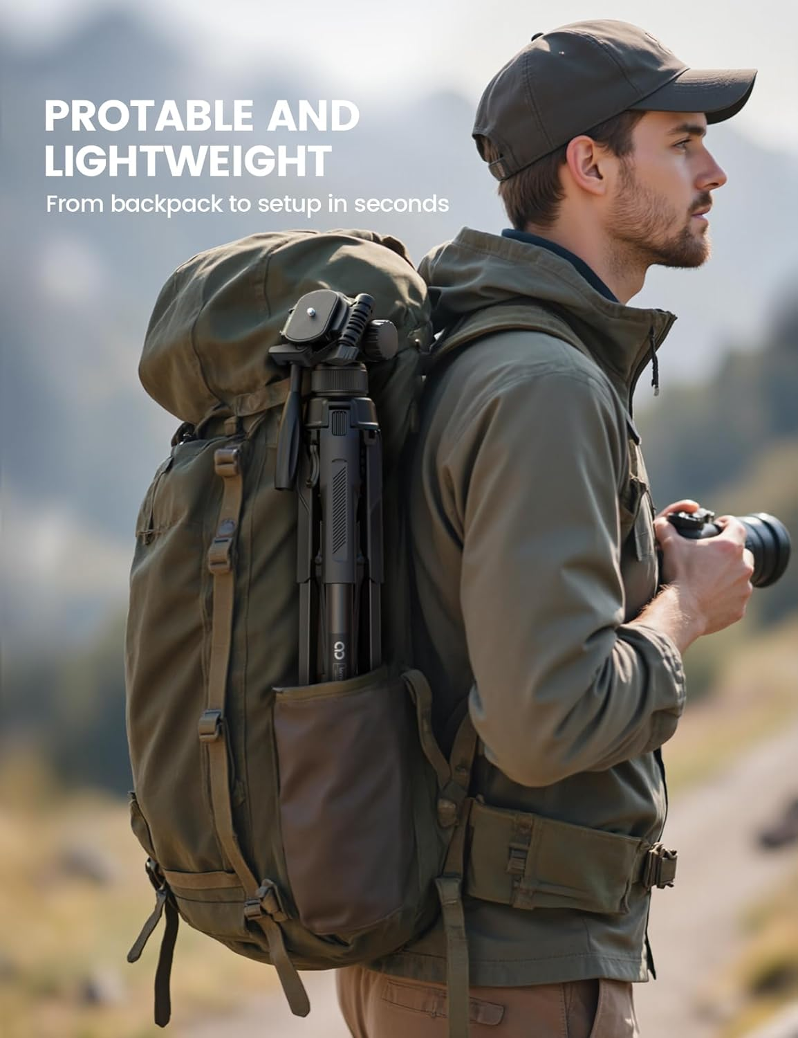 Lamicall Camera Tripod - 17.6LBS Max Load Tripod with Rapid Leg Deployment Phone Tripods for Video Recording Photo Vlog, 67" Camera Stand with Phone Holder & Carry Bag for DSLR Iphone Gopro image number 5