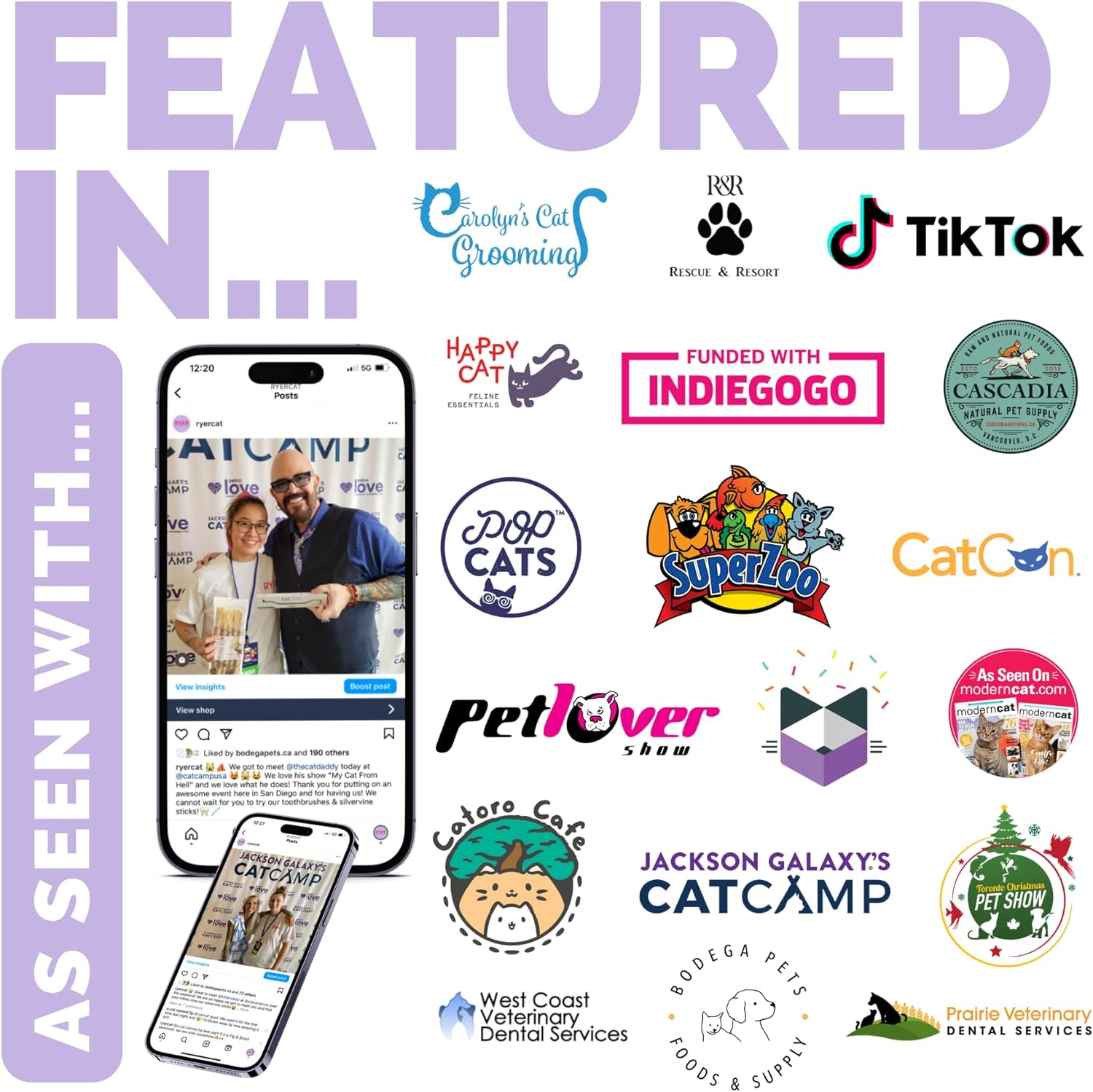 RYERCAT Dual Sided Cat Toothbrush - Kitten Toothbrush with Micro Head to Fit into Cat/Kittens Mouth - Cat Dental Care Supplies - Pet Toothbrush for Cats(Lavender Purple) image number 1