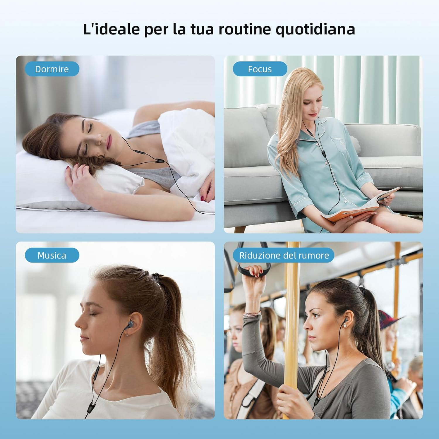 AIAUXAI Soft and Lightweight In-Ear Headphones with Microphone and Volume Control, Noise Reduction Sleep Headphones, USB-C Plug, Magnetic Earphones, Double Layer Silicone Caps image number 4