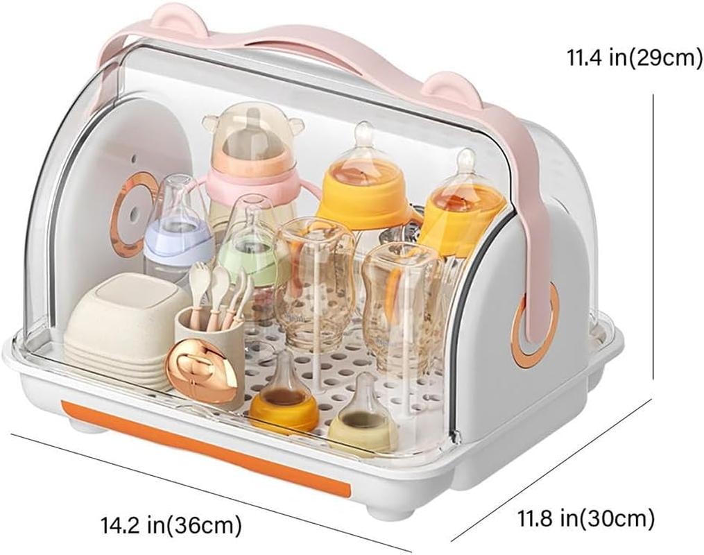 TOMVAES Baby Bottle Storage Box, Drying Rack, Drawer Type Drain Tray, Removable Cup Holder, Transparent Clamshell Design, for Toddler Bottles and Storage Box (Orange) - Blue image number 2