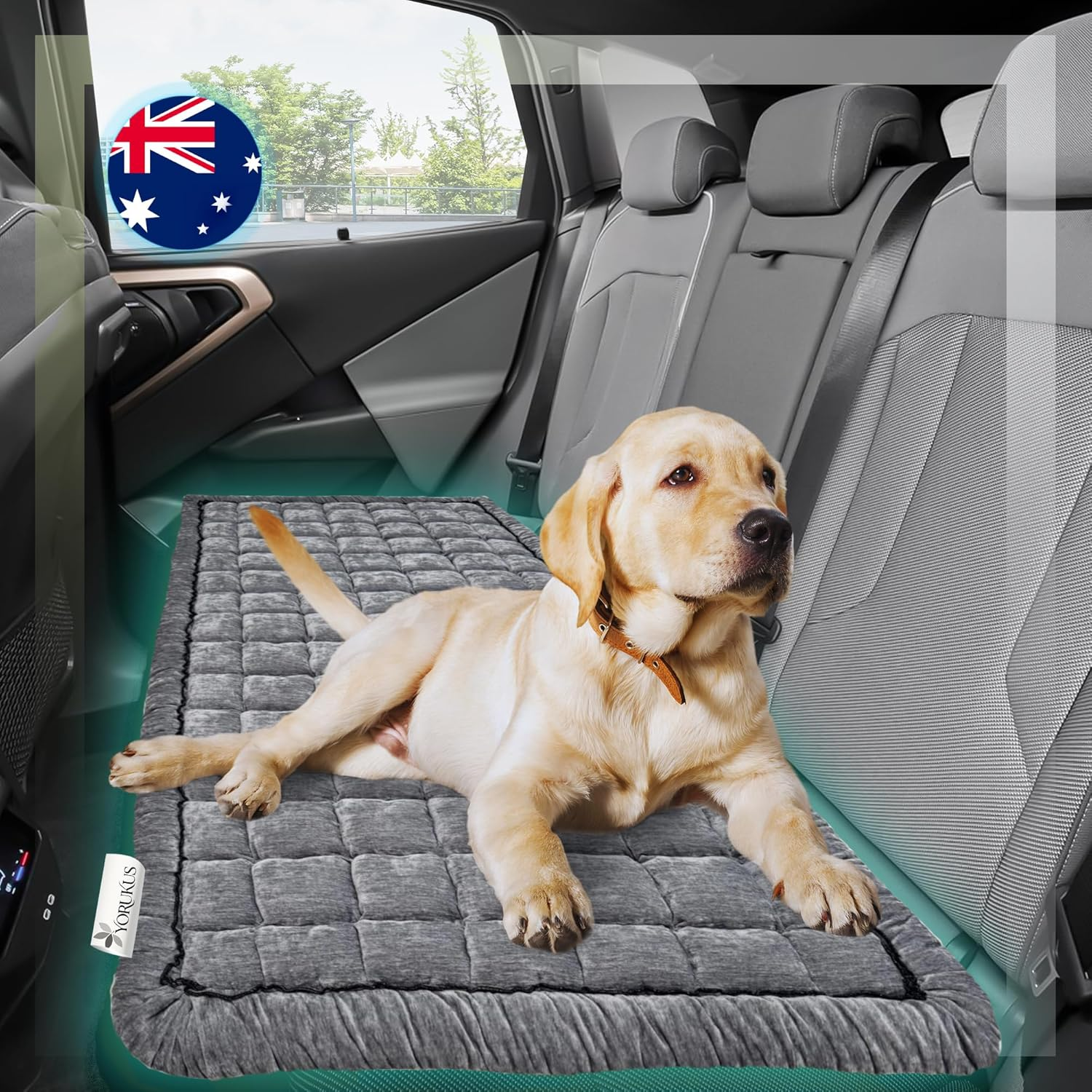 YORUKUS Backseat Pet Bed Mat, Plaid Dog and Cat Bed for Car, Non-Slip Travel Dog Bed, Custom Fit for Backseat Extenders and Seat Covers (Gray-White)