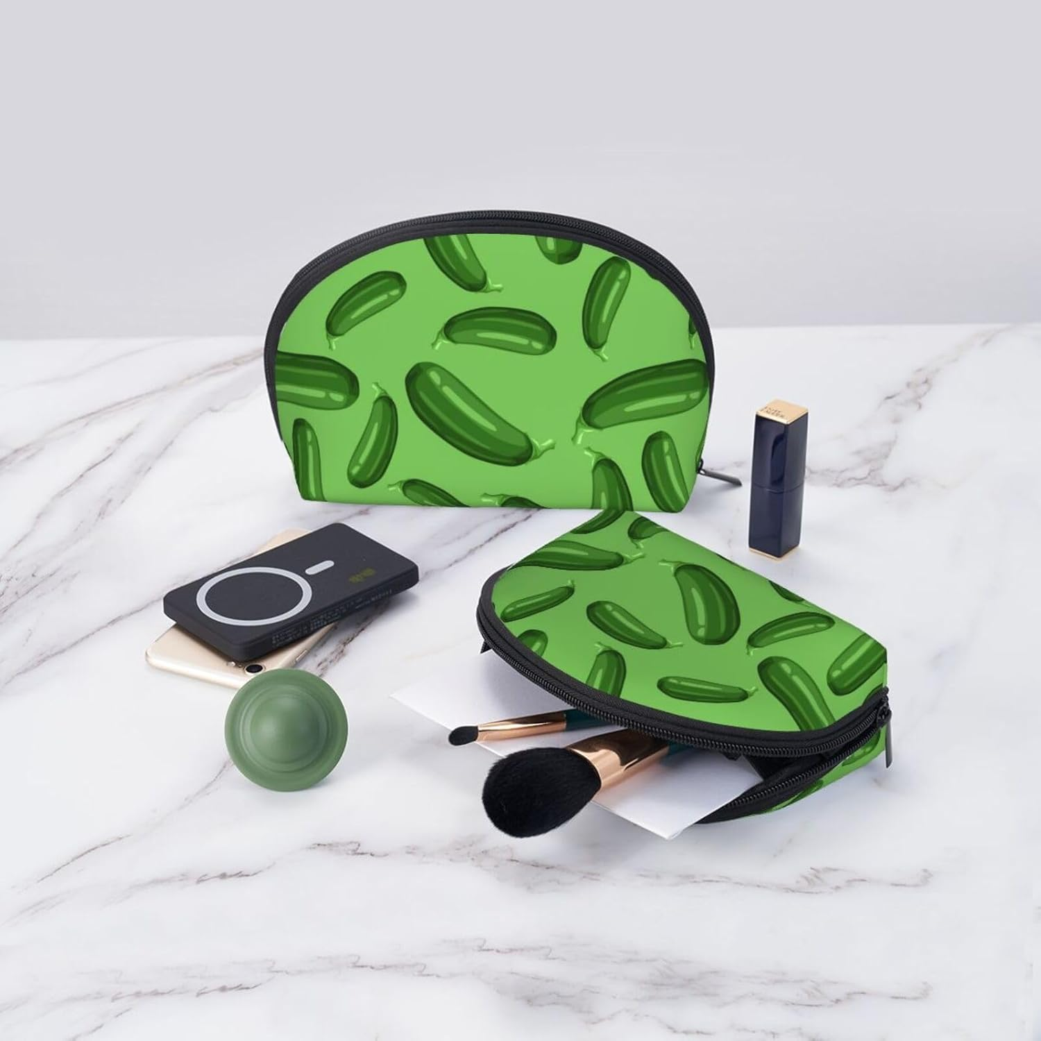 Cozimangoe Coin Pouch Makeup Bags Set, 2 Piece Shell Shape Cosmetic Bag with Pockets for Daily Travel Handbag Lipstick Keys Toiletry, Personalized Green Ripe Zucchini image number 5