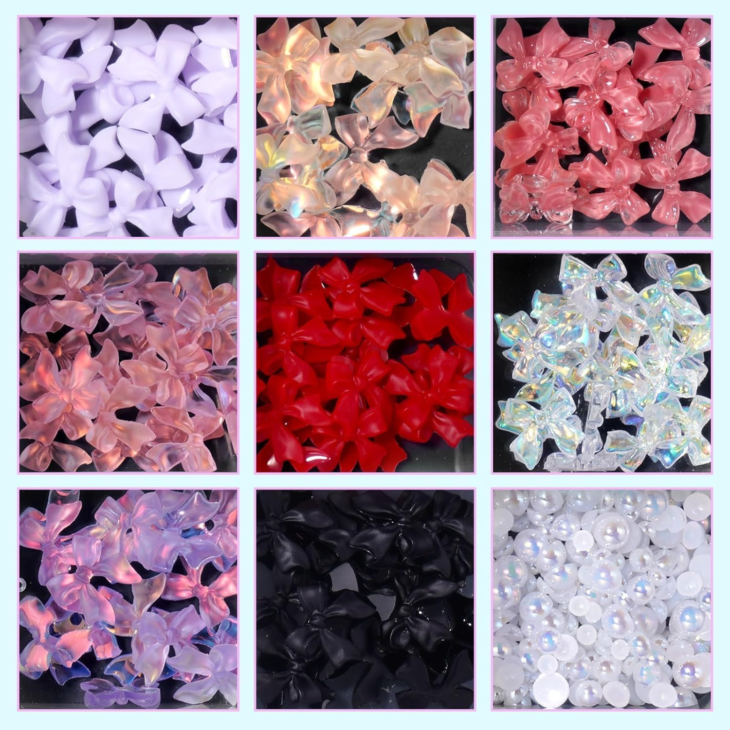 Mixed Color Variety Bows 3D Nail Charms Assorted Bows Nail Charms Mix White AB Flatback Pearls for Manicure DIY Crafts Jewelry Accessories for Women Valentines Day image number 5
