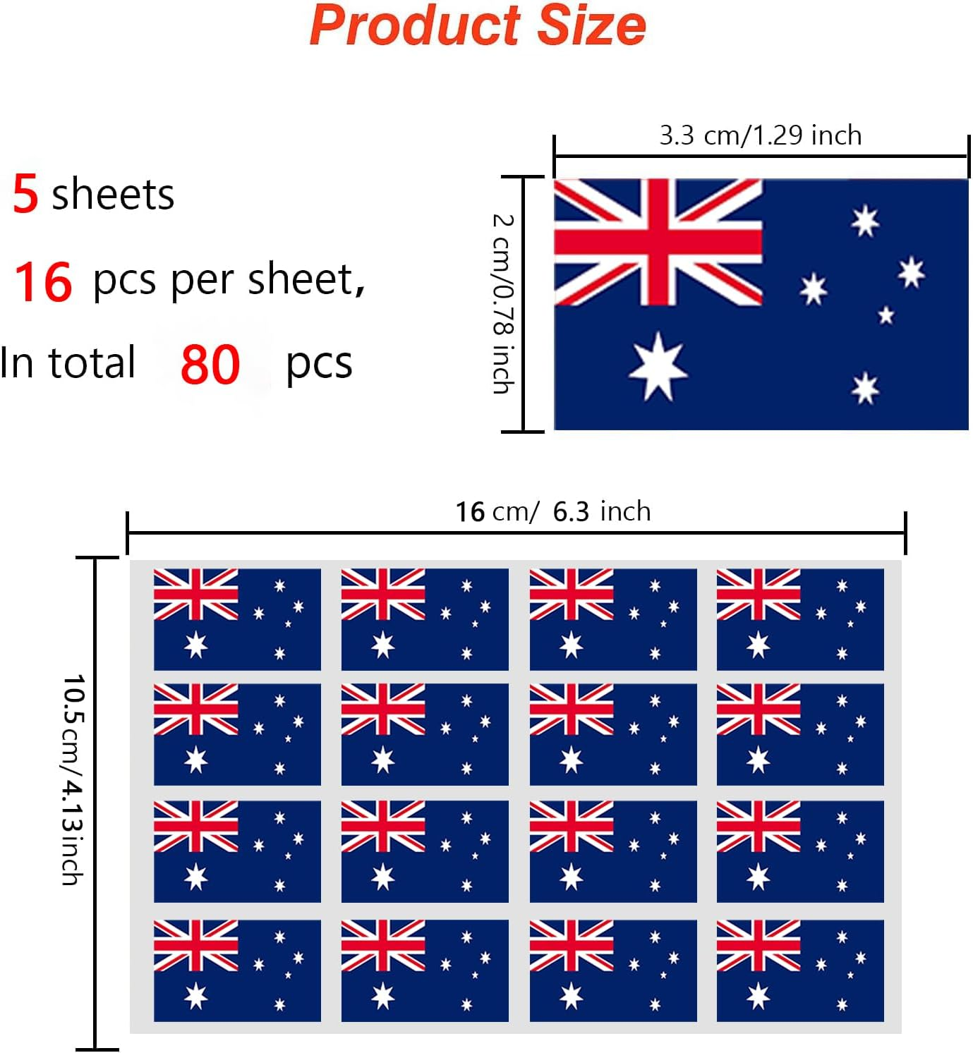 80 PCS Small Australia Flag Stickers Australian Day Decorations Decal Apply so Smooth Flat Heart Stickers Versatile Bike Motorcycle Helmet Cup Wall Company School image number 1
