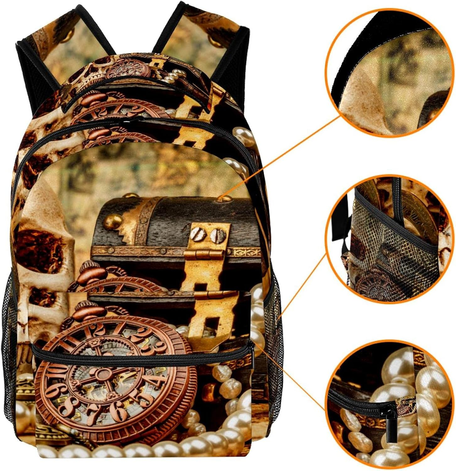 Compass Skull Treasure Backpack Students Shoulder Bags Travel Bag College School Tote Backpacks