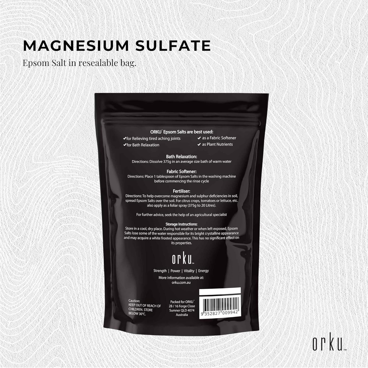 Orku 1Kg Epsom Salt - Magnesium Sulphate Bath Salts Skin Body