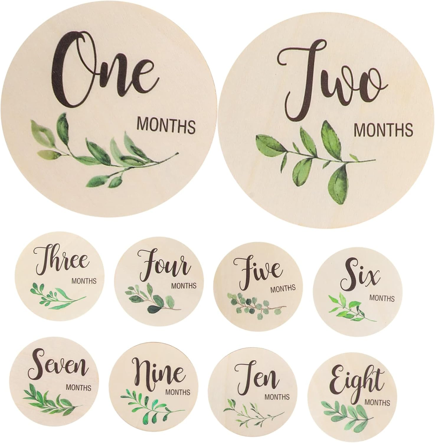 SUPVOX 10Pcs Wooden Milestone Cards Unisex round Milestone Discs for Newborn Photography for Capturing First Year Memories And image number 5
