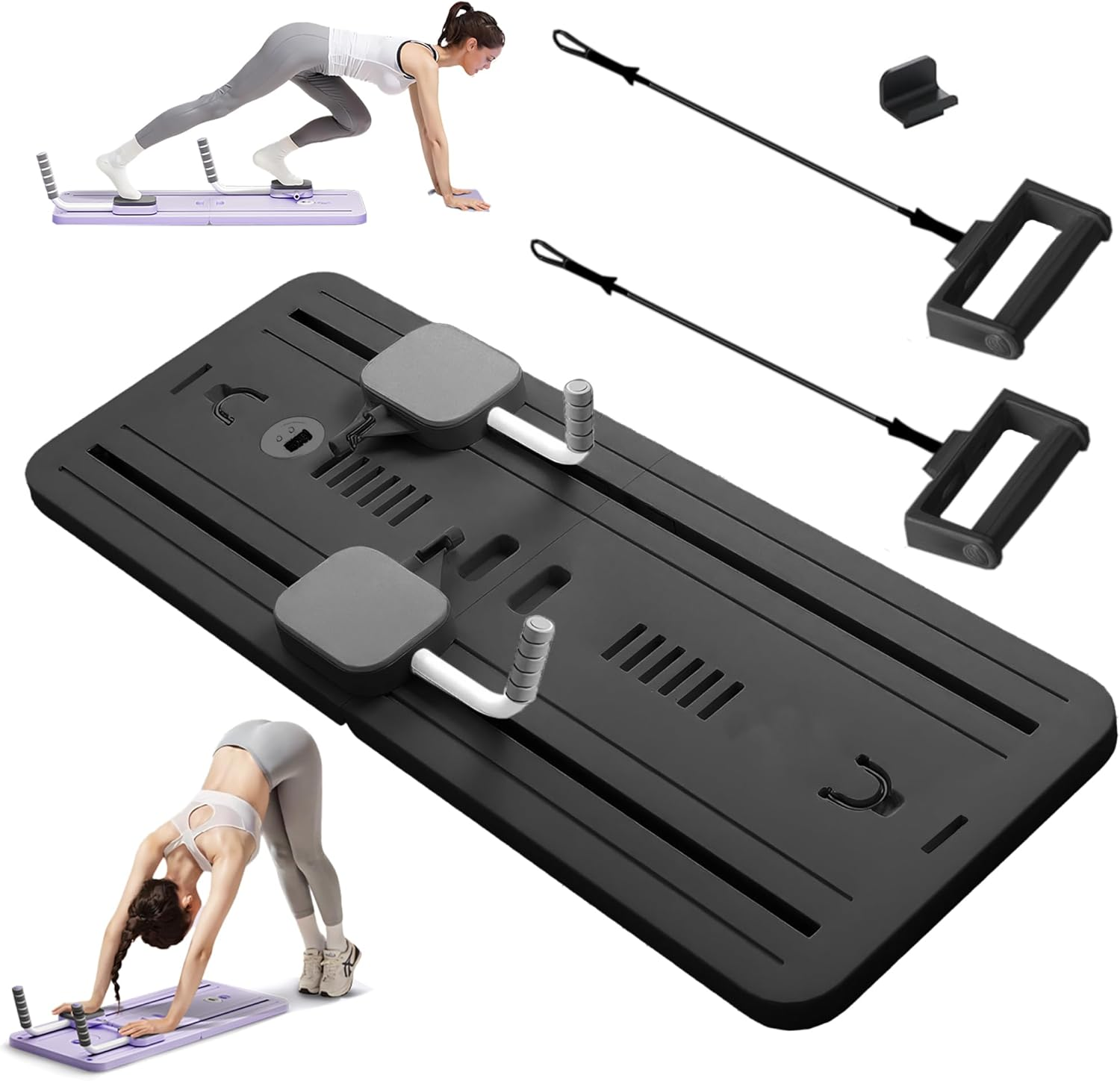 Pilates Board Reformer Set - Foldable Reformer Machine, 4 in 1 Multifunctional Core Exercise Equipment with Built-In Timing Device, Portable Full-Body Toning Workout for Home and Studio Use (Black) image number 5