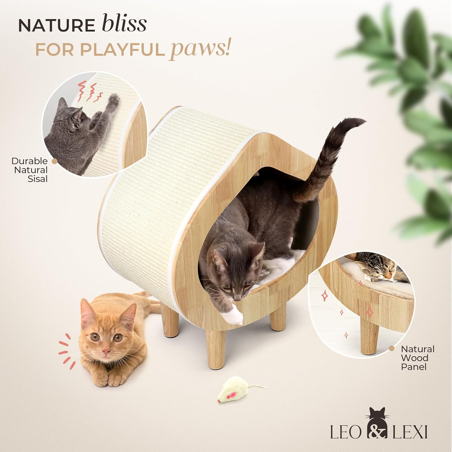 Unique Modern Cat Bed for Indoor Cats, House with Scratching Wall, Cozy Cave for Hideout, Cute Kitty Condo for Sleeping, Luxury Cat Beds & Furniture image number 6