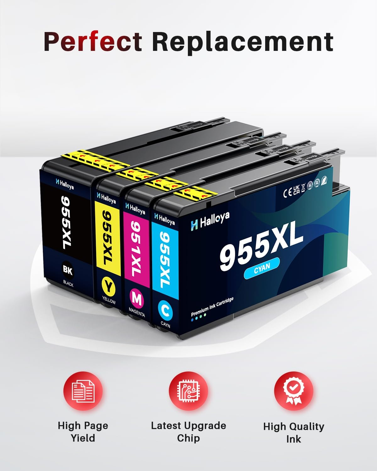 955XL Ink Cartridges Combo Pack High Yield Replacement Compatible for HP 955XL 955 XL Work with Officejet Pro 7720 7730 7740 8210 8216 8710 8720 8725 8730 8740 Printer (1BK 1C 1M 1Y) image number 2