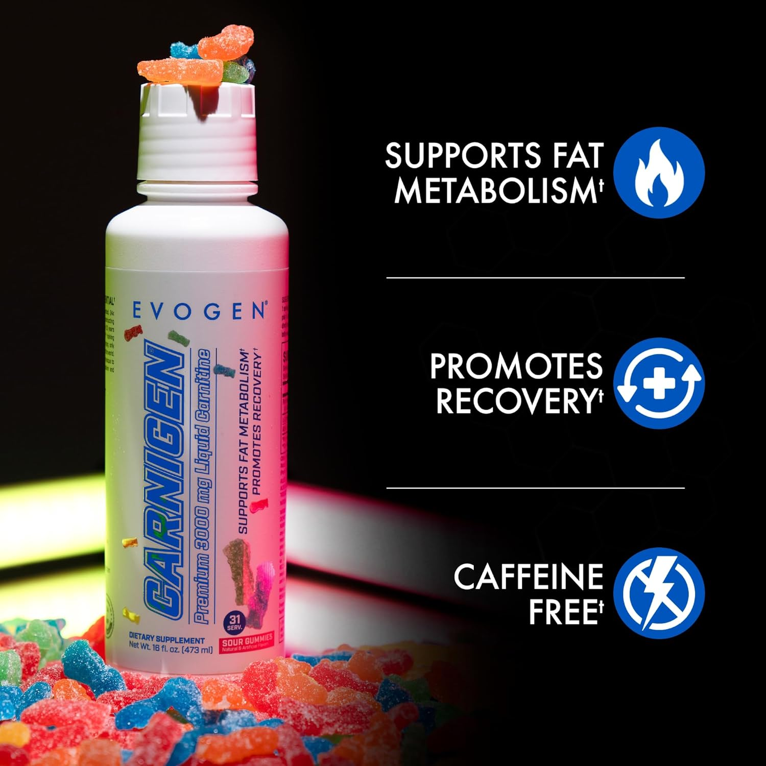 Evo Carnigen Premium Liquid Carnitine 473 Ml, Sour Gummies (31 Servings) image number 4