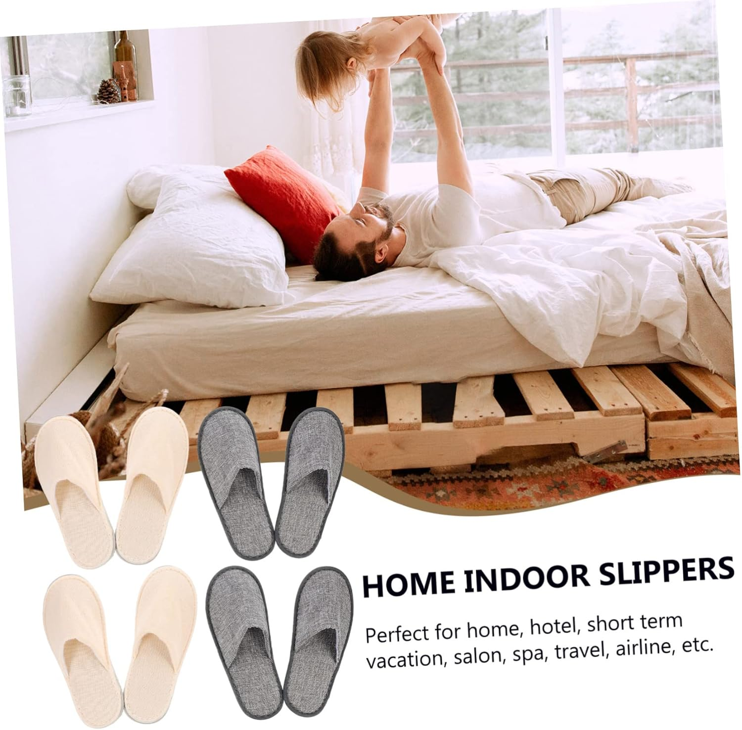 Ipetboom 4Pairs Women Non-Slip Folding Slippers Travel Household Plane Travel Essentials Comfortable for Business Trip image number 5