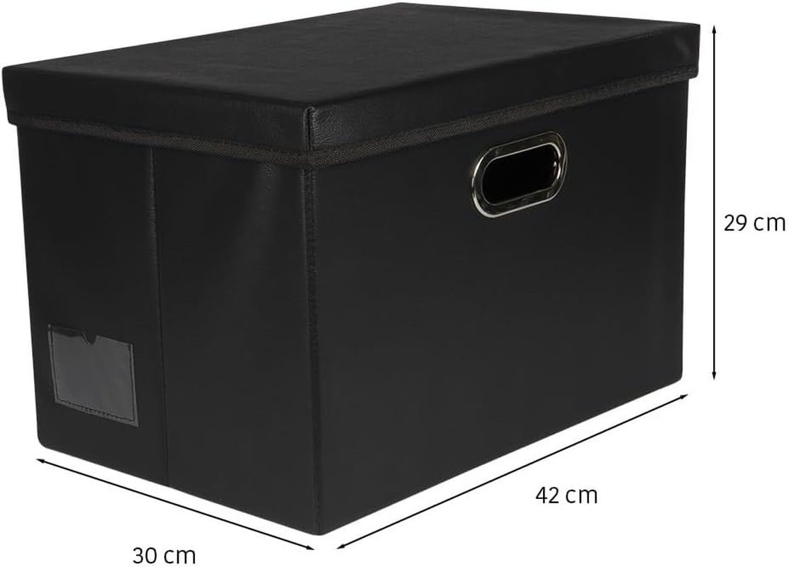 Ideen Mit Herz Storage Boxes with Lid, Organiser Boxes, Large, Foldable, Black, Leather Look, 42 X 30 X 29 Cm, Pack of 2 image number 1