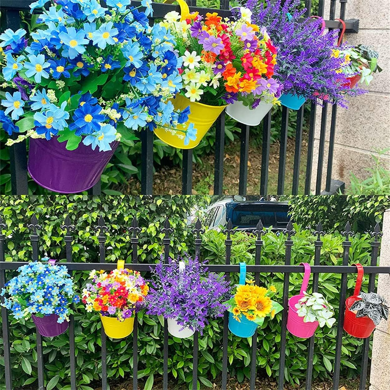 Colorful Iron Flower Pot Hanging Planters Balcony Garden Plant Planter Metal Bucket Flower Holders - Pack of 10 Colors (Big) image number 4