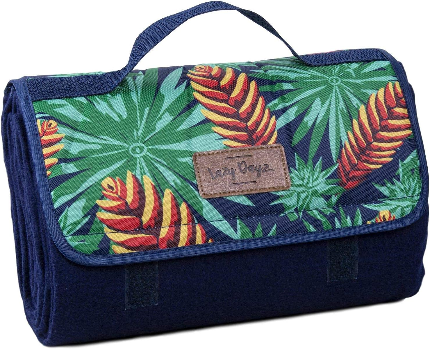 Lazy Dayz Fleece Picnic Rug Portable Outdoor Camping Mat Durable Fabric Foldable Waterproof Large Size Lightweight Beach Mat W/Carry Strap