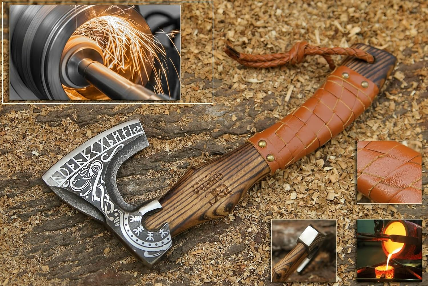 Custom Gift Forged Carbon Steel Viking Axe with Rose Wood Shaft, Viking Bearded Camping Axe,Annivarsary Gift (Rare Viking)