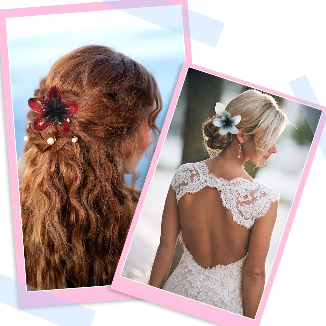 Hawaiian Plumeria Hair Accessories, Flower Hair Clip - Large Claw Clips for Thick and Thin Hair, Tropical Beach Hair Clips for Women and Girls, Pack of 3 image number 1