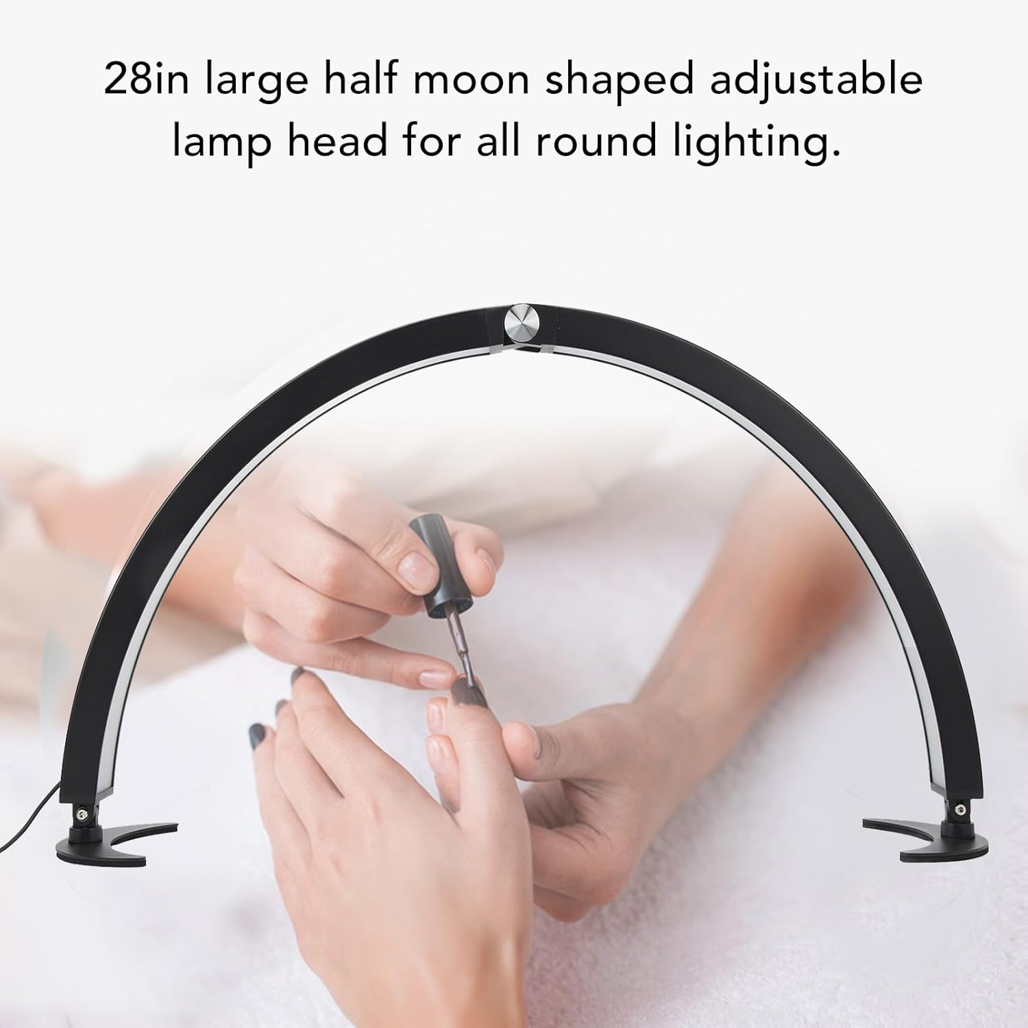Half Moon Desk Lamp for Nails Art, 3200K‑5600K Dimmable LED Half Moon Light with 28 Inch Lamp Head, 40W Fill Light with Remote Control for Beauty Lash Extension Tattoo (Black) image number 2