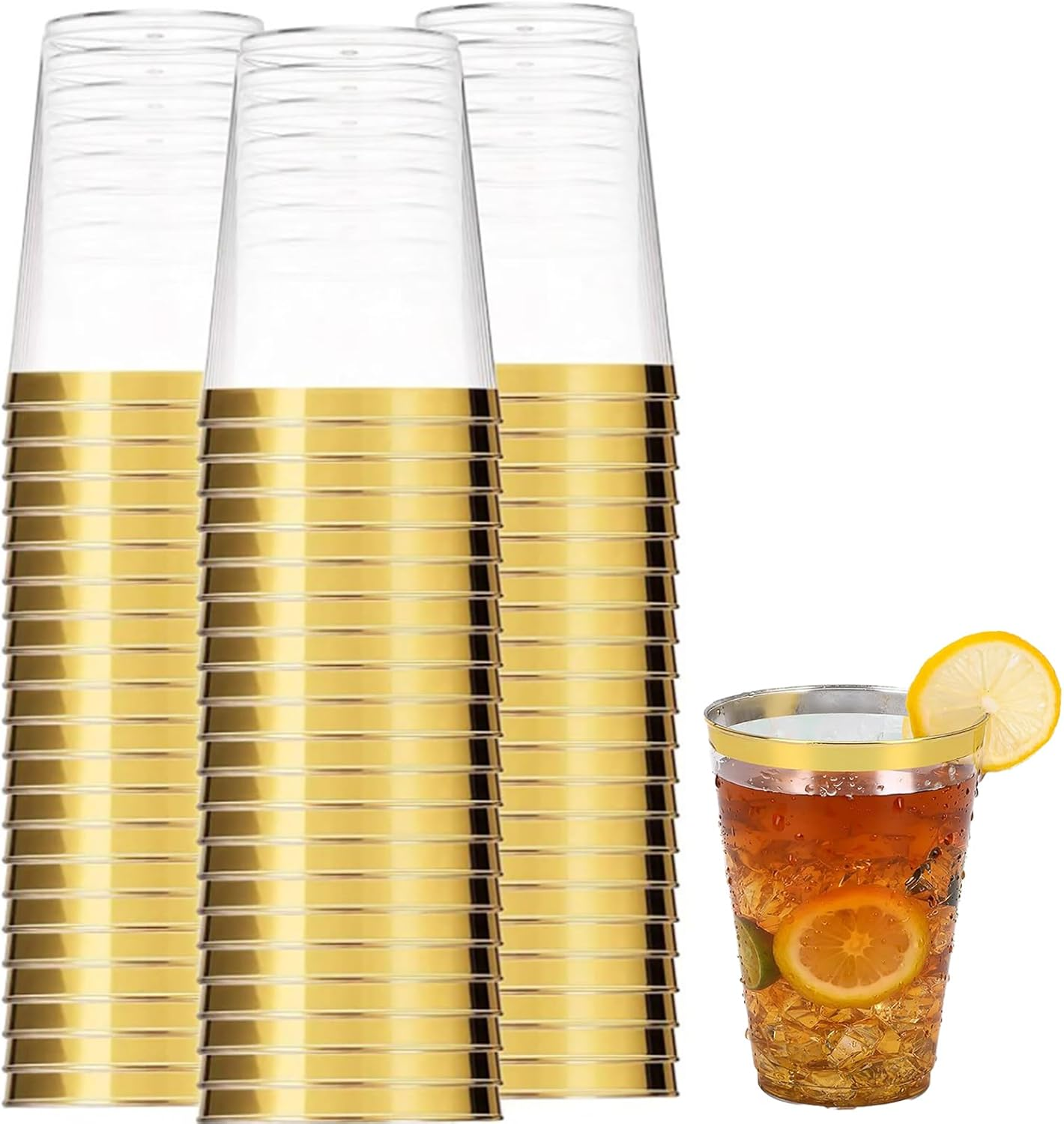50 Pcs Plastic Tumbler Cups,10 OZ Clear Tumblers with Gold Rim,Reusable Elegant Party Cups for Holiday Gathering & Parties image number 5