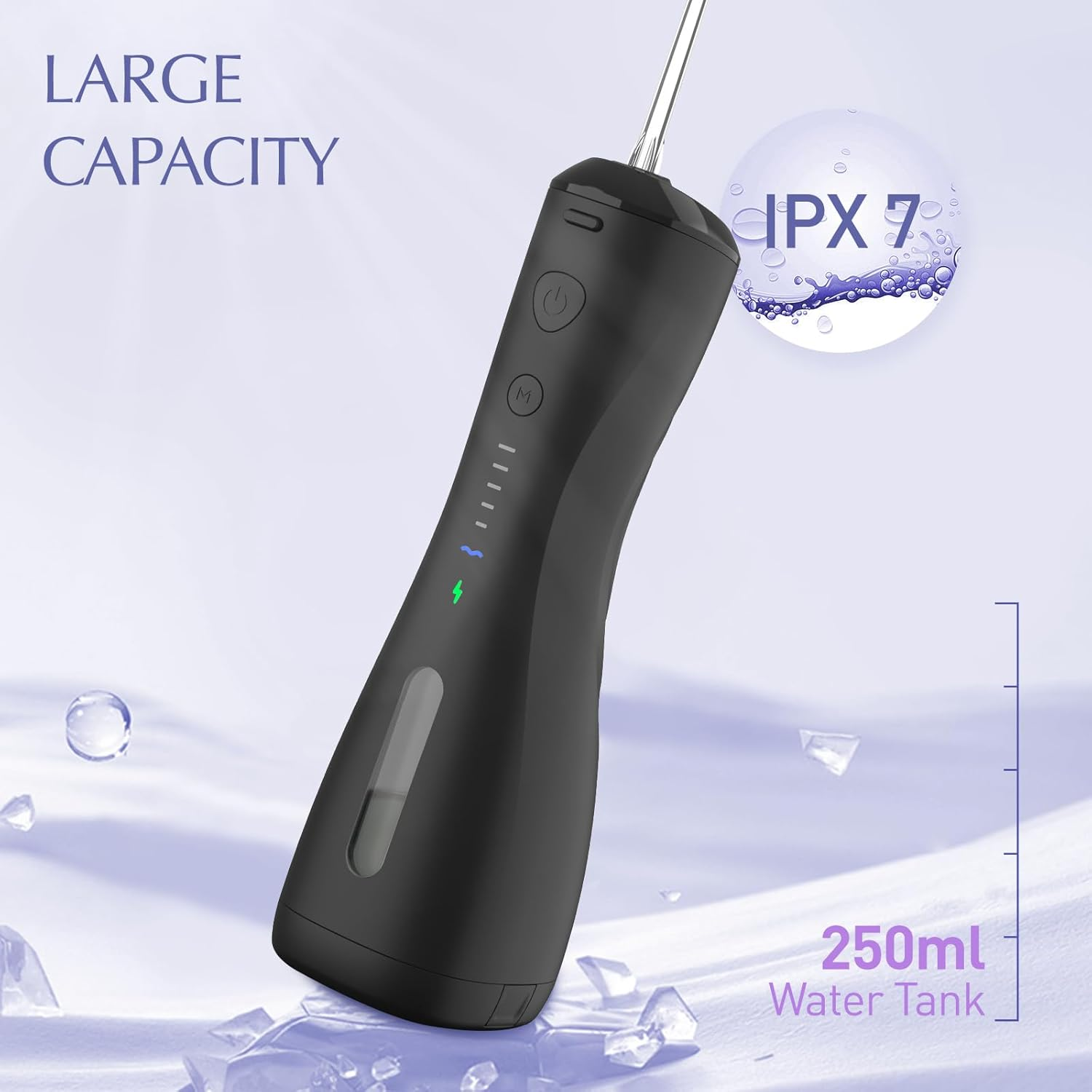 Power Cordless Water Flosser, Electric Rechargeable Battery Handheld IPX7 with 6 Modes & 4 Jet Tips Dental Oral Hygiene Irrigator Water Cleaner Floss Pick for Tooth/Teeth/Cleaning/Gums/Oral/Braces Care (BLACK) - Black image number 2