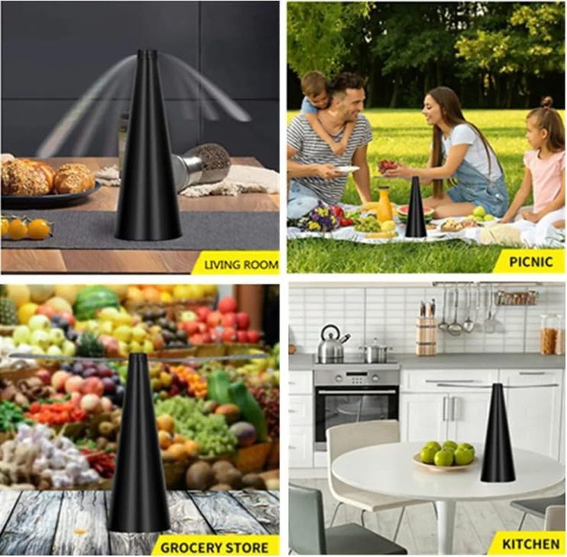 Fly Swatter Fan by Alphadesignluxe (USB or AA Battery Powered), Repellent Outdoor Indoor Portable Table Top Fan Fly Spinner with Holographic Blades for Picnic Patio Home Party BBQ (Bronze) - Silver image number 6