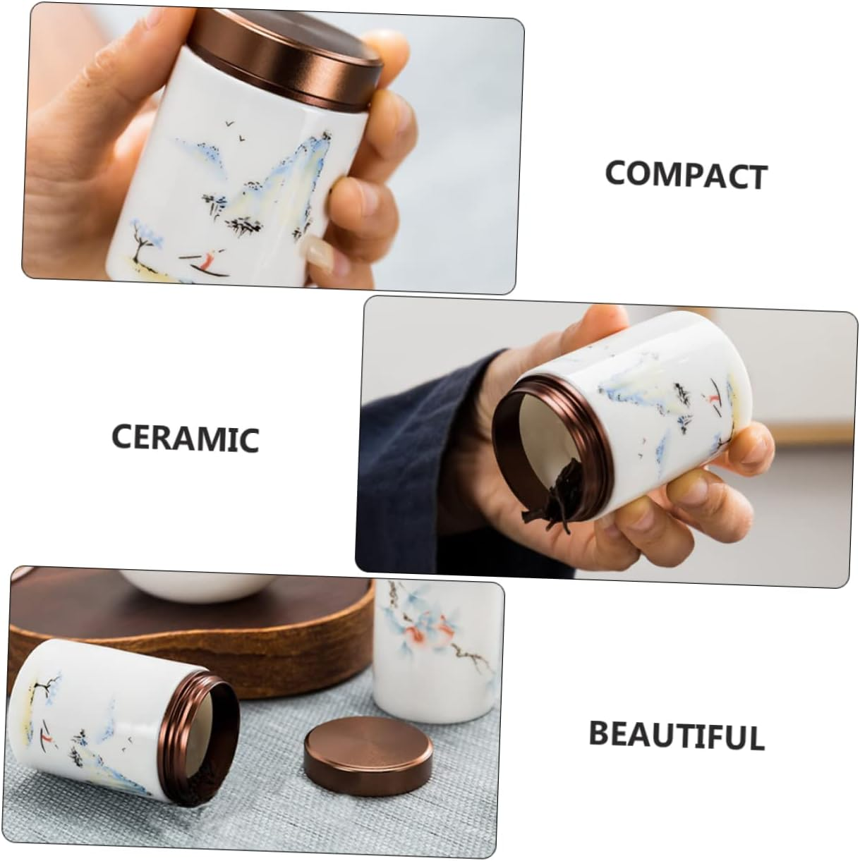 LABRIMP Ceramic Tea Leaf Storage Jar Portable Sealed Canister for Loose Tea Beans and Cereal Multi-Purpose Easy to Clean Lightweight Design for Home and Travel image number 2