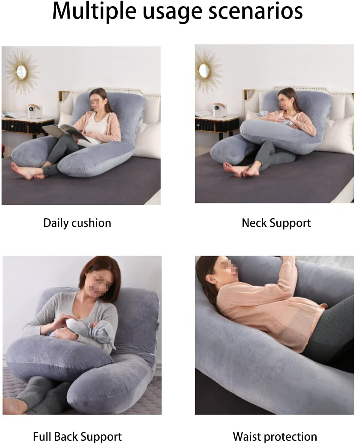 Nayubo Body Pillow for Sleeping Large U-Shape Soft Full Body Pillow with Washable Cover Adults Side Sleeper Pillow for Legs, Lower Back, Head, Neck, Shoulder Support (Grey) image number 4